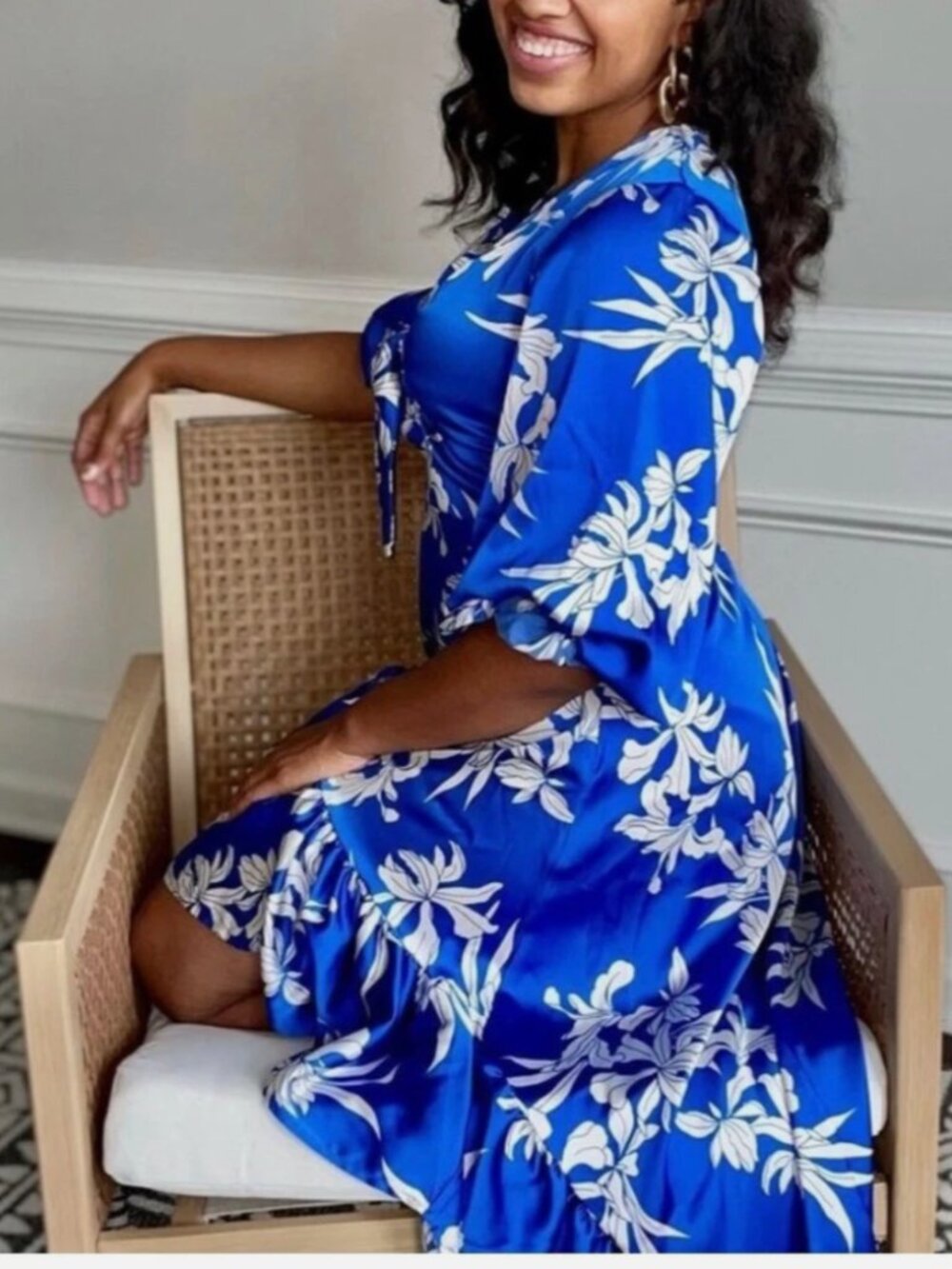 ALEXIS x Target Blue Floral Tie-Front High-Low Dress Size M - Picture 4 of 16
